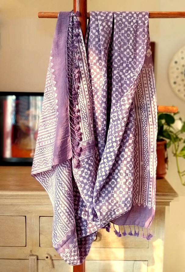 Lilac Kala Cotton Natural Dyes Batik Stole